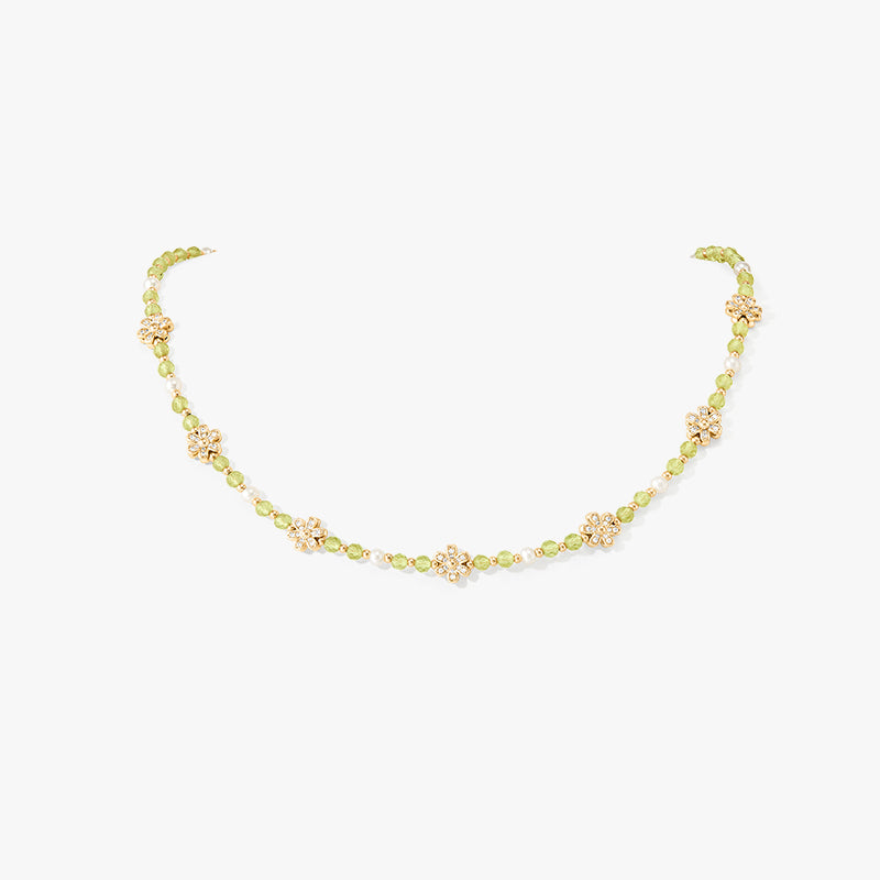 Daisy Yellow Crystal Beaded Necklace