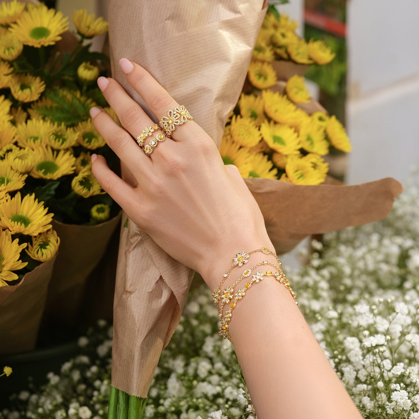 Daisy Floral Band Ring (Shipping from March 21th)