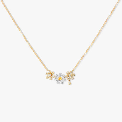Daisy Yellow Crystal Necklace, 3-flower motif