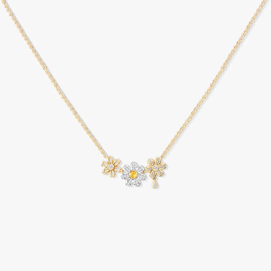 Daisy Yellow Crystal Necklace, 3-flower motif