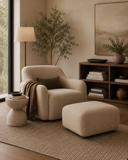 Marlow Accent Chair with Ottoman – Textured Upholstered Lounge Set