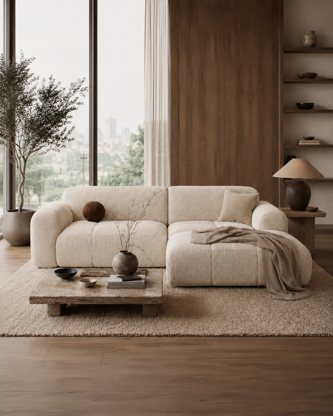 Sienna Curved Bouclé Sectional Sofa with Chaise