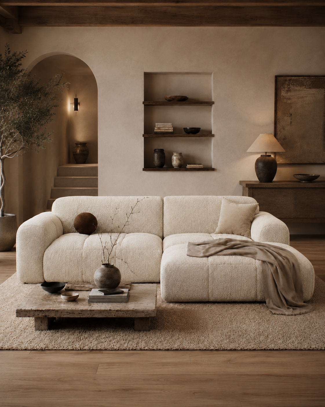 Sienna Curved Bouclé Sectional Sofa with Chaise