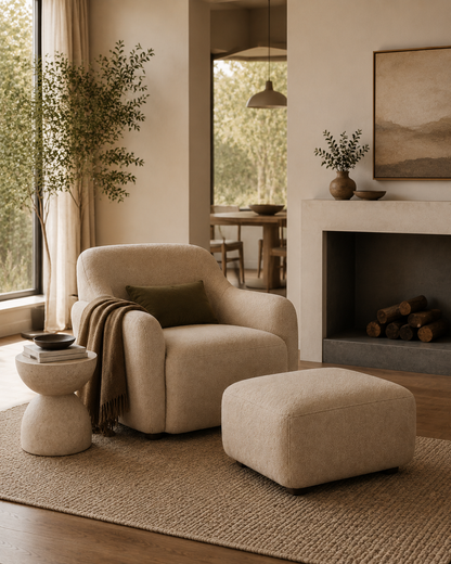 Marlow Accent Chair with Ottoman – Textured Upholstered Lounge Set