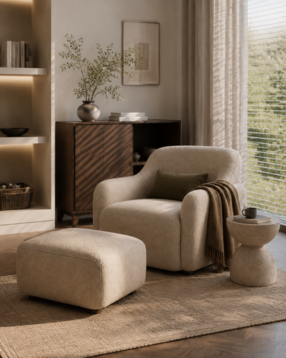 Marlow Accent Chair with Ottoman – Textured Upholstered Lounge Set