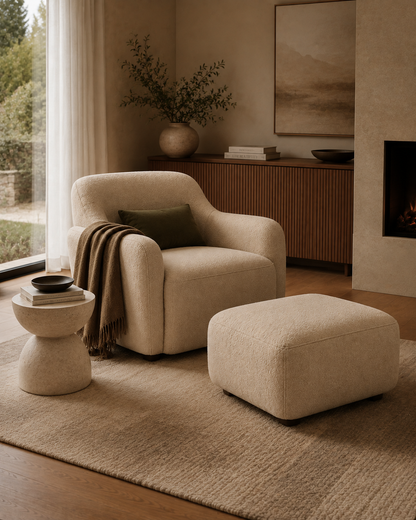 Marlow Accent Chair with Ottoman – Textured Upholstered Lounge Set